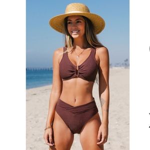 Cupshe High burgundy waist cheeky bikini set
